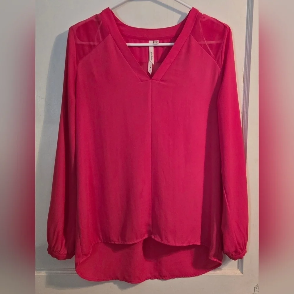 NWOT | Bellatrix | Women's V-Neck Blouse with Sheer Details | Color: Pink | S - Picture 2 of 9